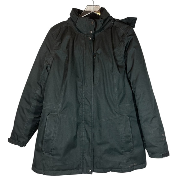EDDIE BAUER Women’s XL EB600 Weather Edge Black Down Parka with Fur Lined Hood